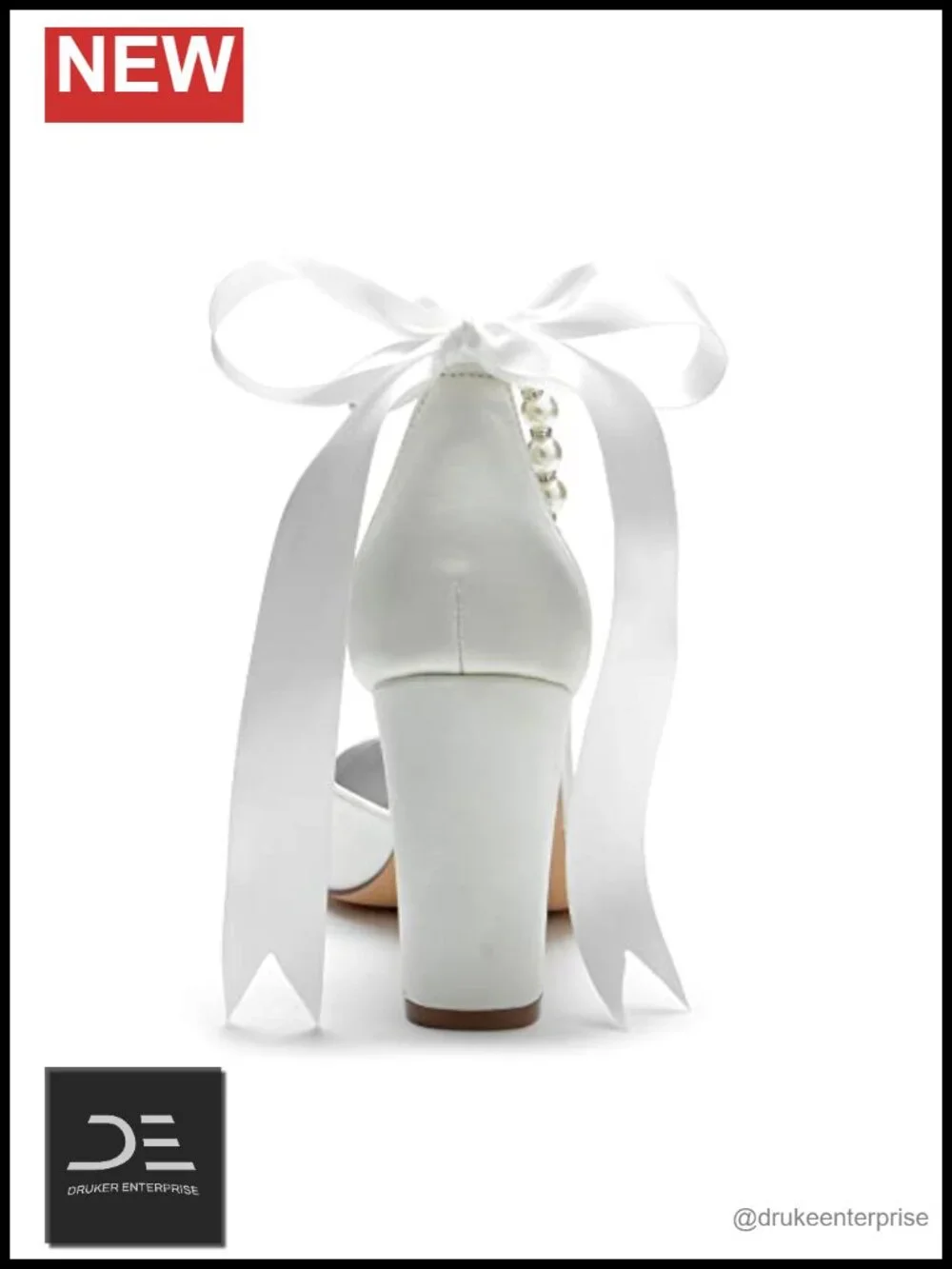 Women's Pointed Toe Chunky Heels Satin Pearls Block Heel Pumps Bridal Dressy
